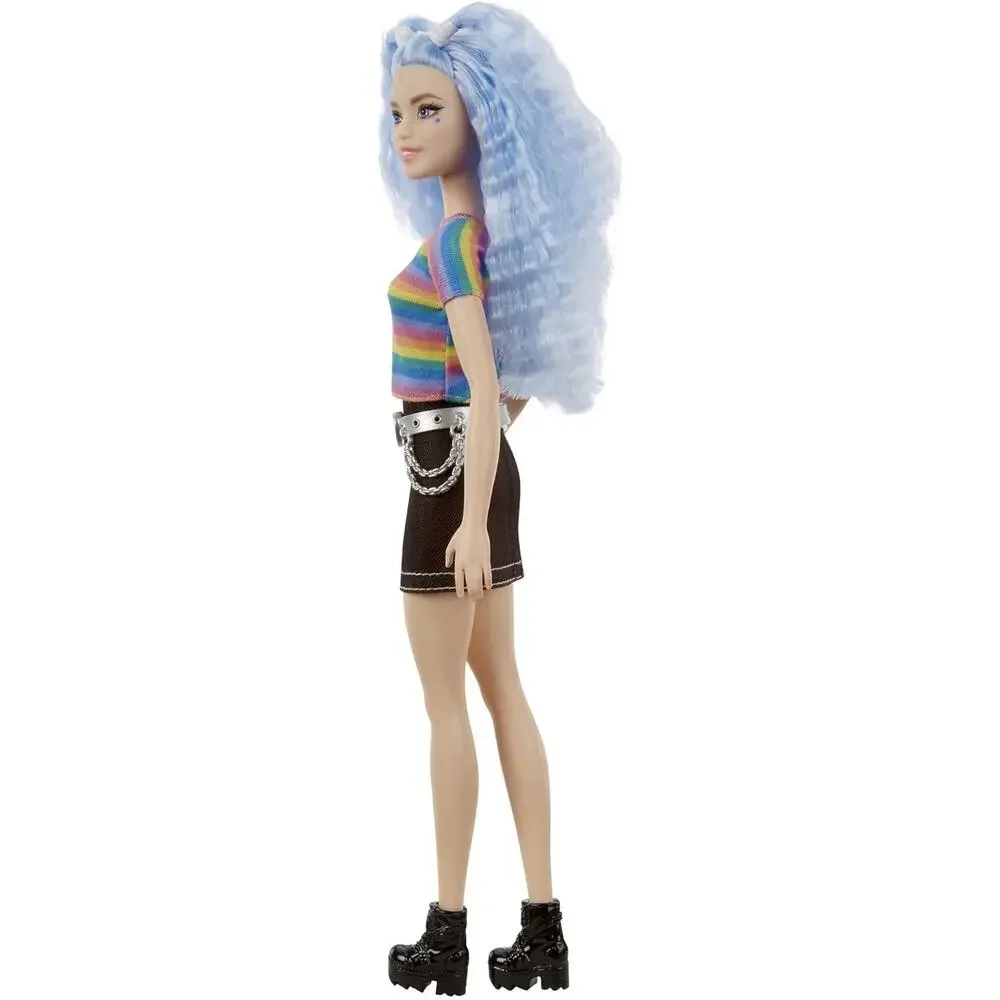 Barbie Fashionistas Doll #170 with Long Blue Crimped Hair Star Face Makeup NWT